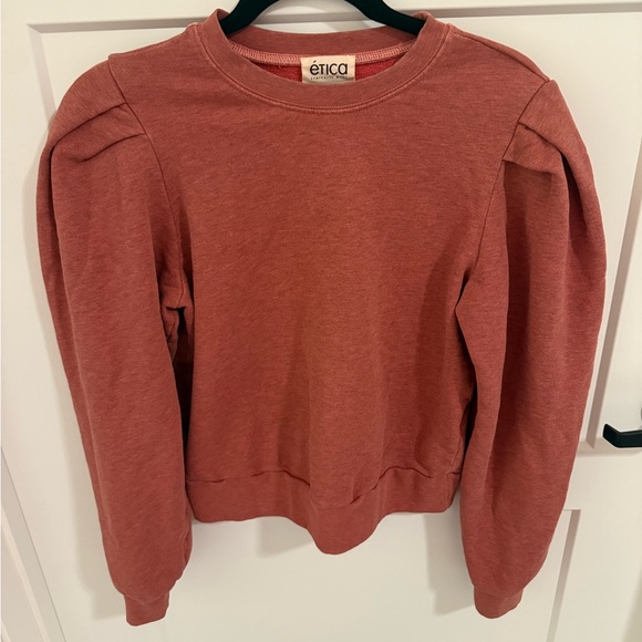 Etica Tops - Ética Organic Cotton Sweatshirt XS Rust Puff Sleeve Crewneck Ethical Made